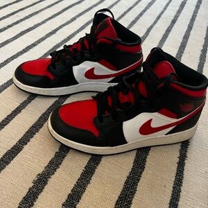 Air Jordan 1 Mid - red, black and white. Boys size 6.5